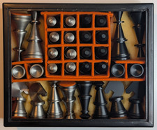 vintage Schachfiguren, Stahl in Box, Handarbeit (gedreht) - Unikat