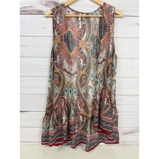 Womens Cato Sleeveless Paisley Kimono Cardigan Boho Ruffle Hem Boho Chic Medium