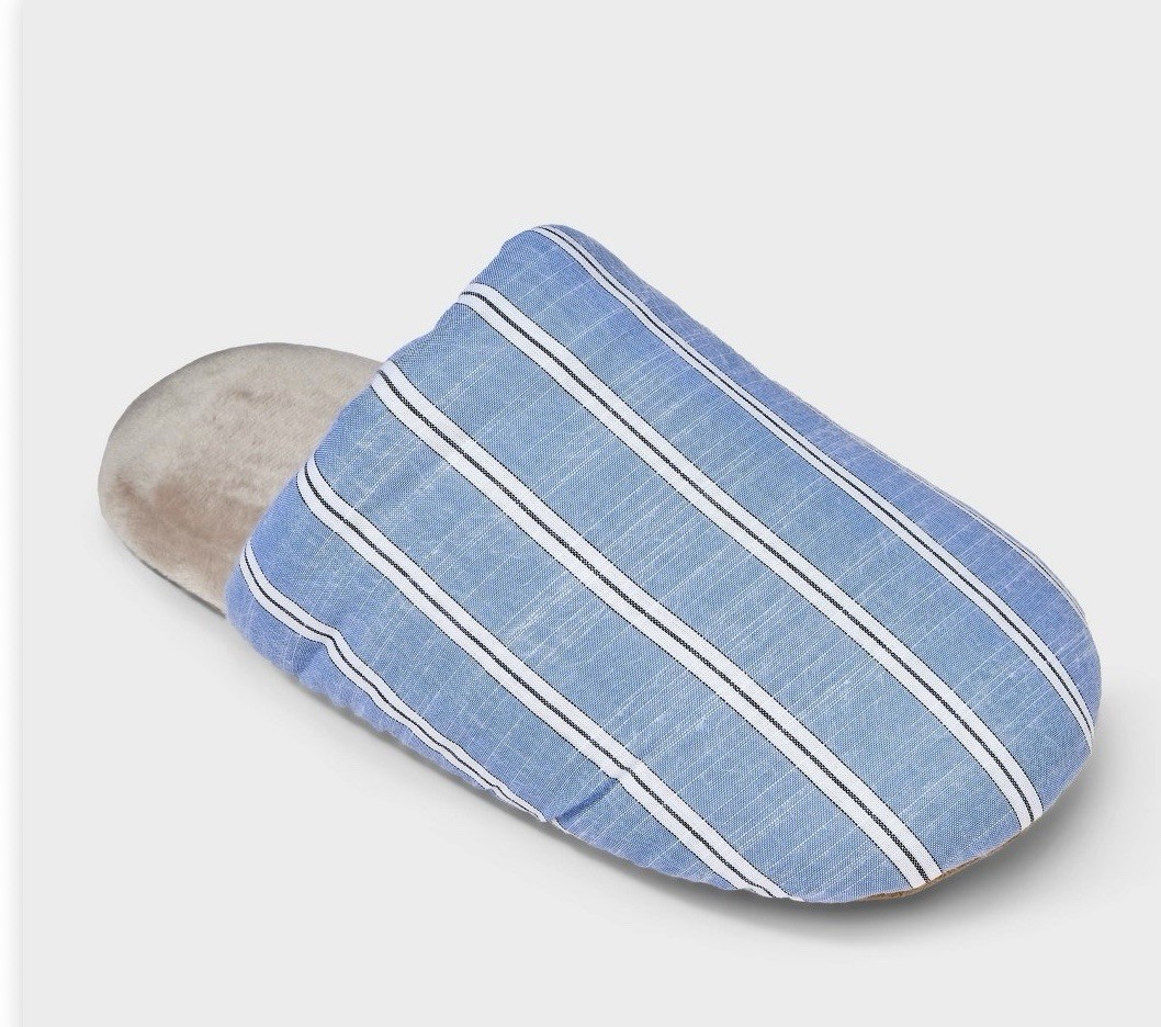 SAOLA Auden Ciabatta Donna Antiscivolo Righe Blu Bianco Suola Ecopelle Scamosciata M L Nuova con etichette