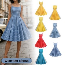 Womens Vintage Polka Dot Sleeveless Dress Square Neck A-Line Cocktail PartyDress