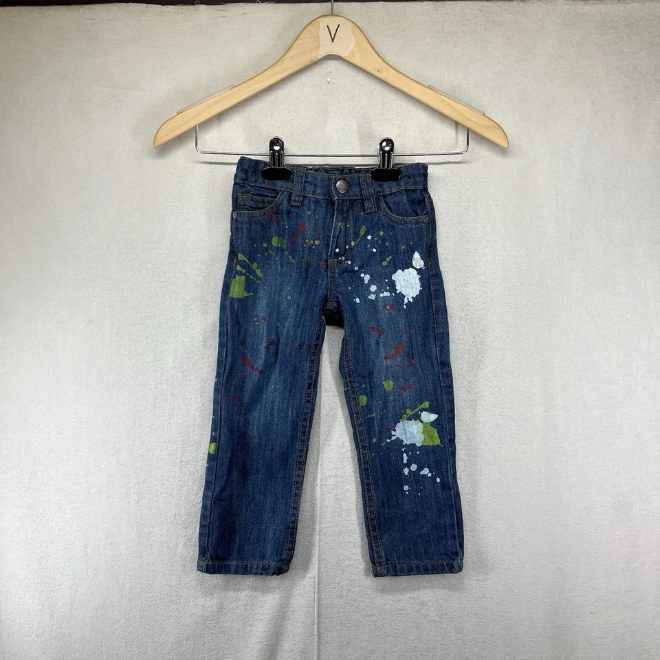 Mädchen 2T Blue Jeans Künstlerische Farbspritzer Stretch verstellbar alle Baumwolle