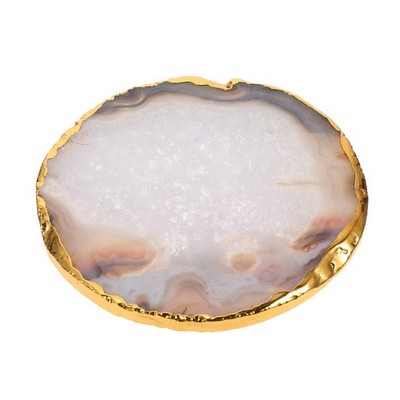 Natural Grey Agate Slice Coaster - Golden-Plated Drink Coaster for Home Decor...