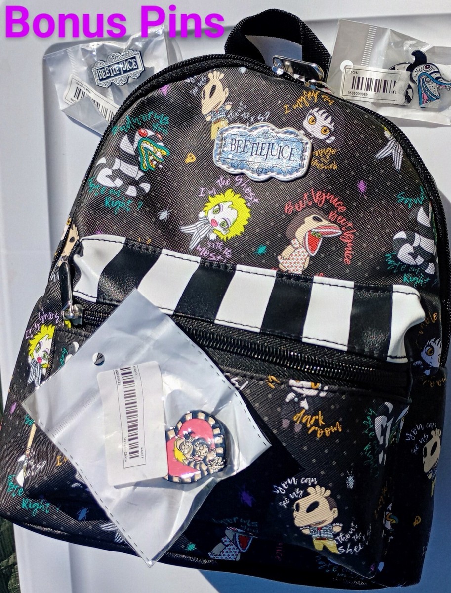 bioworld beetlejuice mini backpack Beetlejuice All Over Print Women's Mini Backpack Black, Size: One size