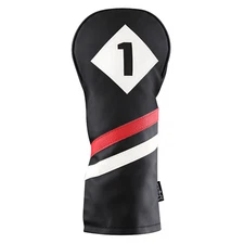 Majek Retro Golf #1 Driver Headcover Black Red White Vintage Leather Style