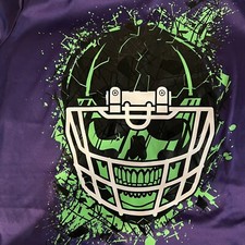Boys T Shirt M 10 Skull Football Helmet Purple Neon Green Textured