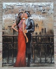 Romantic Night on Balcony of Empire State Building Original 3-D Oil Painting NR