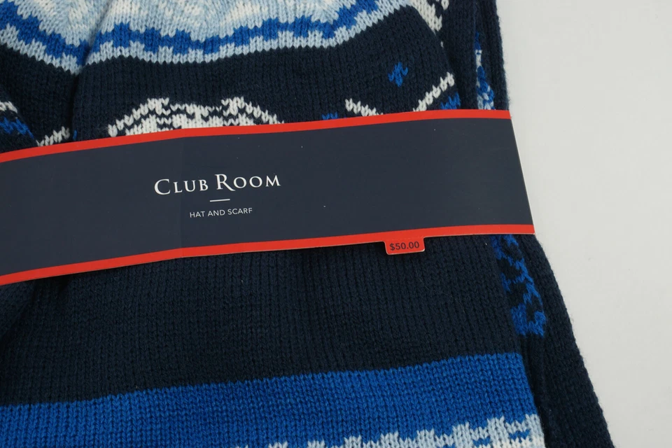 Nuevo 50$ Club Room Para hombres Regular Bulldog Gorro Gorro y Bufanda Conjunto Azul Tejido Acrílico Foto 2 de 4