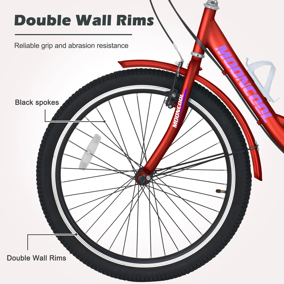 Triciclo deportivo para adultos 24"" 7 velocidades bicicleta a pedales con cesta + cojín de respaldo Foto 4 de 4