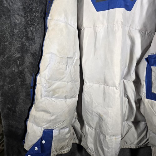 Vintage Mens Starter Down Jacket XLT Blue Black Parka Puffer Hooded Coat Winter - Picture 13 of 16