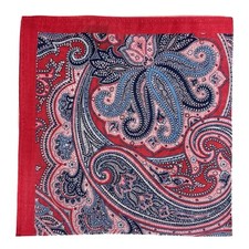 Coral Red Paisley Ramie Pocket Square Handmade 