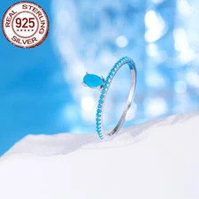 Oval Turquoise Ring 925 Sterling Silver Round Genuine Engagement Band Jewelry