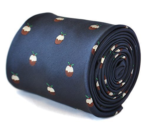 Frederick Thomas Designer Mens Tie - Dark Navy Blue - Christmas Pudding Print