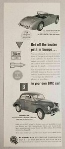 1959 Print Ad Austin-Healy 100-Six Convertible & Morris 1000 Cars BMC