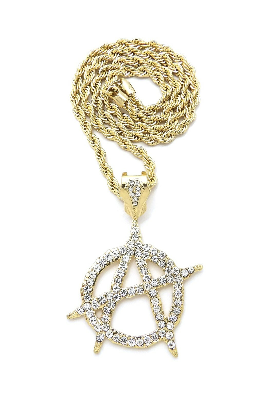 Anarchy Rope Chain Rapper Bling Full Icy Anarchy Pendant & 5mm 30