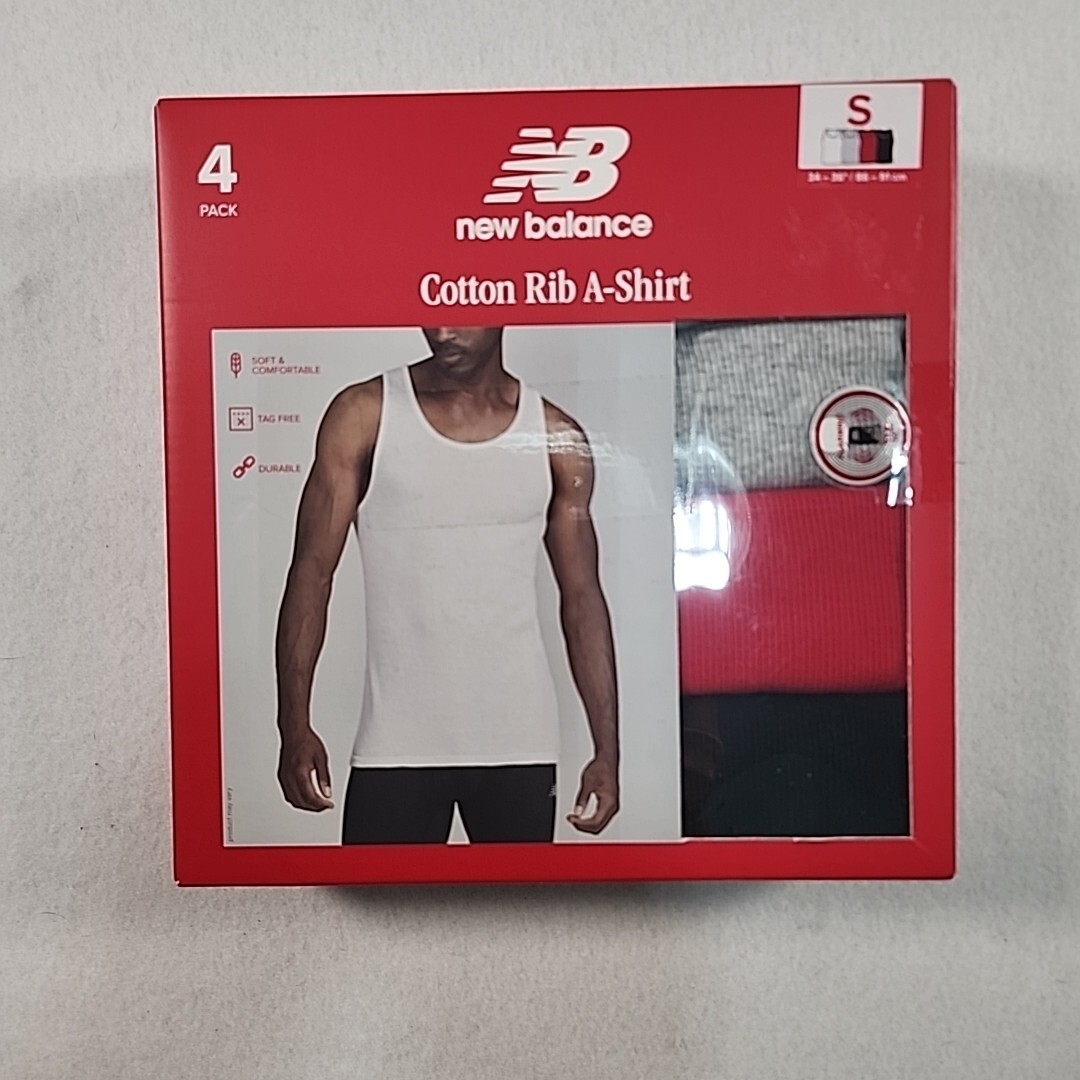 NEW BALANCE Men's Cotton Rib A Shirt Tank Top Size S Pack White Black  Gray Red