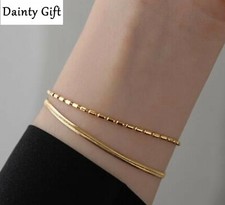 Women Titanium Stainless Steel Gold Bar and Snake Double Chain Bracelet 6-8"