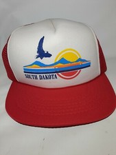 Vintage South Dakota Eagle Mountain Sunset Red Retro Mesh Trucker Hat Snapback