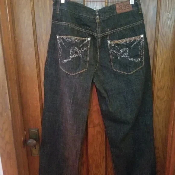 VTG Rocawear Jeans Mens Hip Hop Baggy Skater Y2K 90s Wide Embroider Size 36x32 - Image 4 of 4