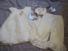 New Cach Cach White Ivory 3 pc Pant Set Sz 4 Ruffles Lace Flowers Purse EASTER