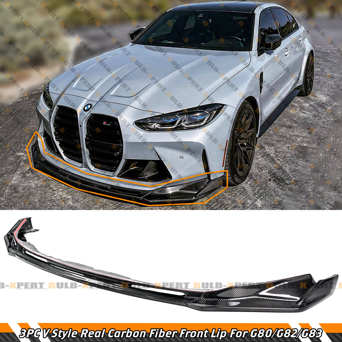 Amazon.com: for 2021-2026 BMW G80 M3 G82 M4 MP Style Carbon Fiber Front Bumper Lip Kit : Automotive 3ピース カーフロントバンパーリップスポイラースプリッターボディキット BMW M3 G82 M4 2021-2024に対応(Car
