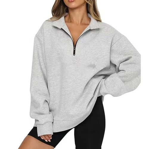 Womens Oversized Half Zip Pullover Long Sleeve Sweatshirt Hoodie Sweater Blouse - Picture 20 of 75