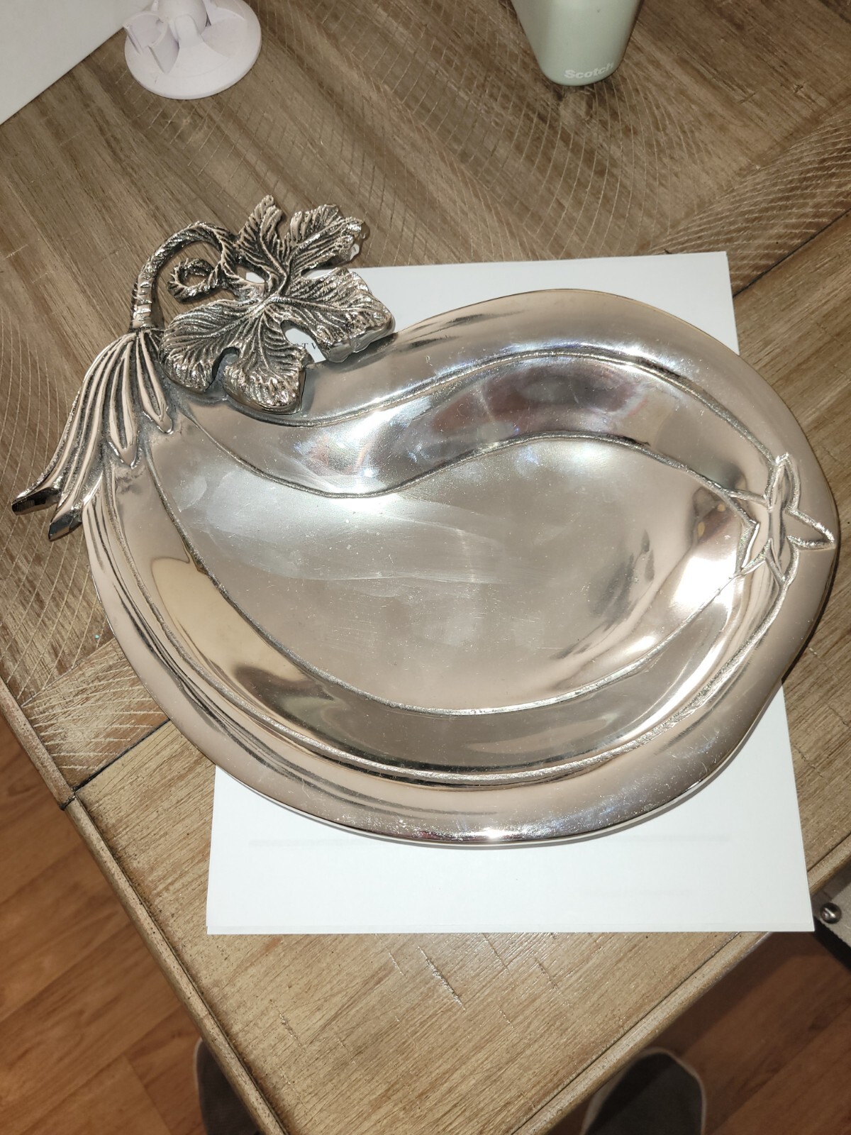 Pier 1 Gourd Metal Platter Aluminum with silver-plated finish 12 x 10 x 1.5