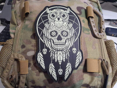 Calavera Owl Dreamcatcher, Traumfänger Patch, gid nachleuchtend / 3D Rubber Patc
