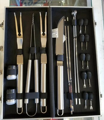 Raymour Flanigan BBQ Tools Barbecue Grill Tool Set Kit Stainless Steel Case Box