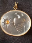 Vintage Nina Ricci Lalique Frosted Glass Dove Pendant Natural Diamond Accent — photo 1