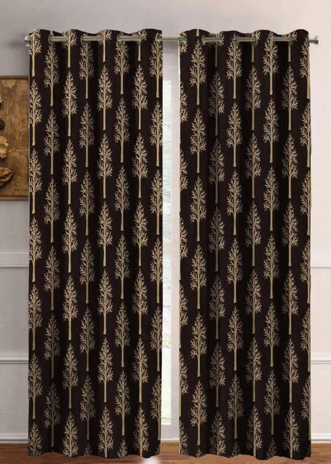 New Brown 5ft Printed Window Curtain Set