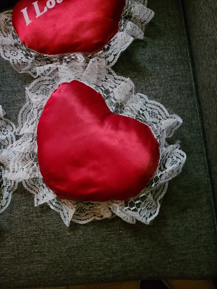 I Love You Message Pillow, Red Heart With White Lace Trim ❤️ - Image 4 of 4