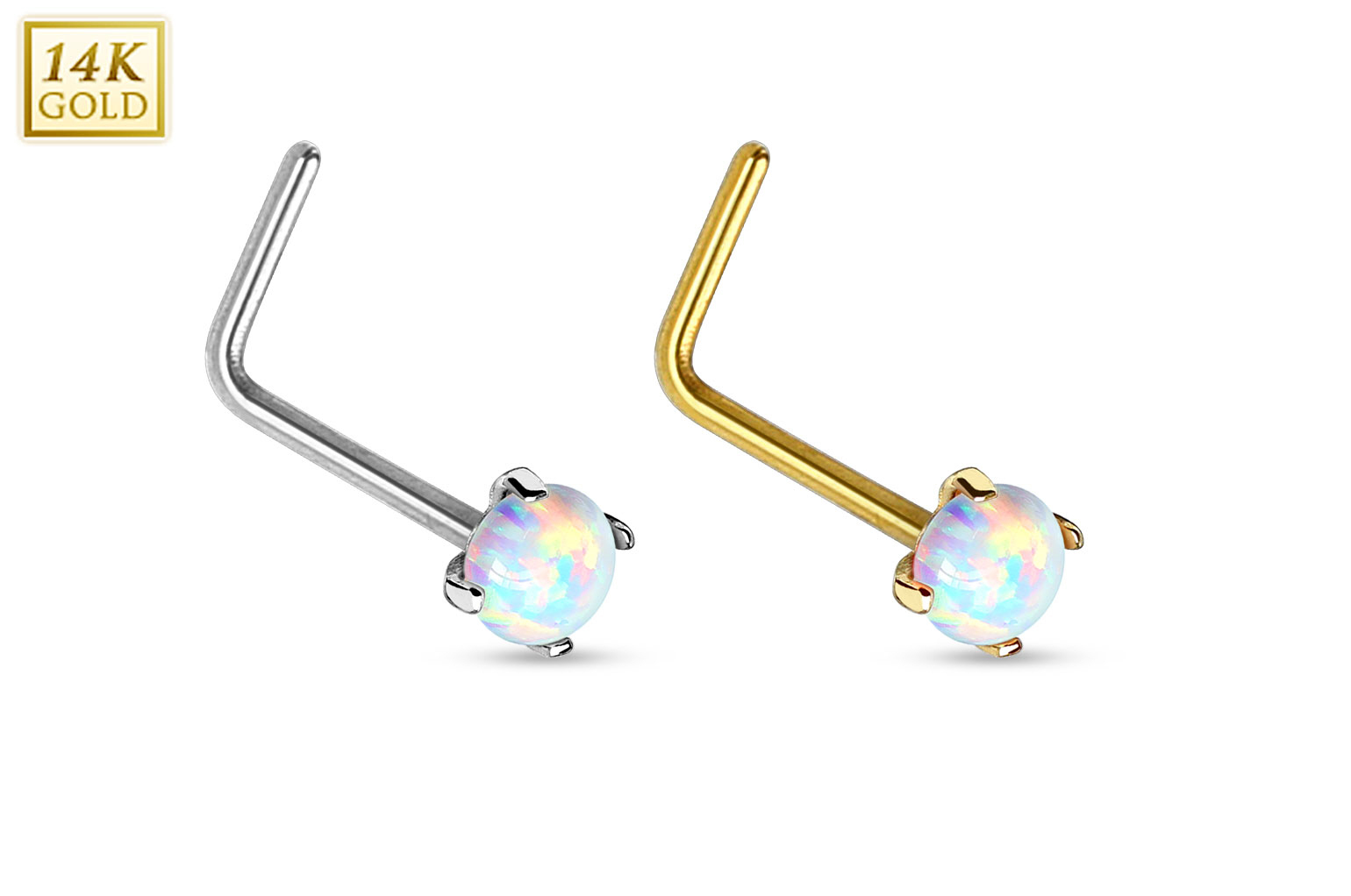 1pc 14kt Yellow Or White Gold Opal L Bend Nose Ring 20g Nostril Body 1pc-14kt-yellow-or-white-gold-opal-l-bend-nose-ring-20g-nostril-body