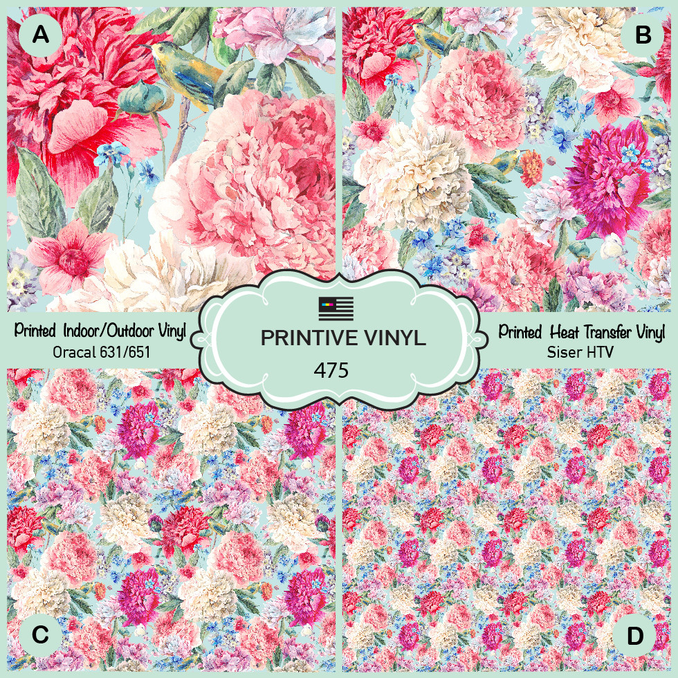 Vintage Floral Patterned Iron on, Oracal 651 Printed HTV, Adhesive Vinyl  475