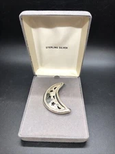 Vintage Sterling Silver Moon And Stars Cut-Out Statement Brooch Pin