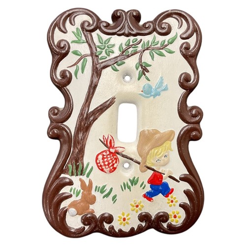 Vintage Holland Mold Ceramic Wall Light Switch Cover Boy Adventure In The Woods
