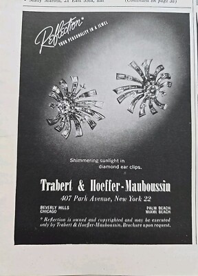 1944 Trabert & Hoeffer Mauboussin Diamond ear clips earrings vintage jewelry  ad