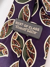 Best of Class Robert Talbott Printed in Italy Made in USA 100 silk Plum/leaf