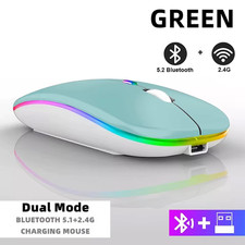 Green Mouse RGB Rechargeable Wireless Bluetooth for iPad Laptop PC Phone 2.4G