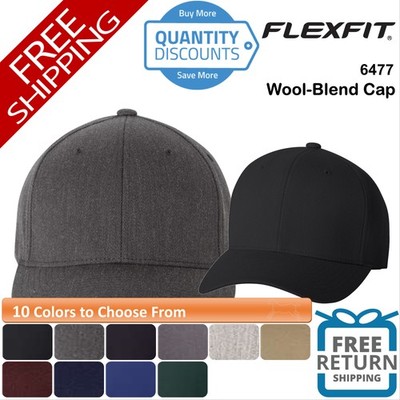 Flexfit Mens Wool-Blend Cap Hat six-panel, mid-profile 2 Sizes 6477