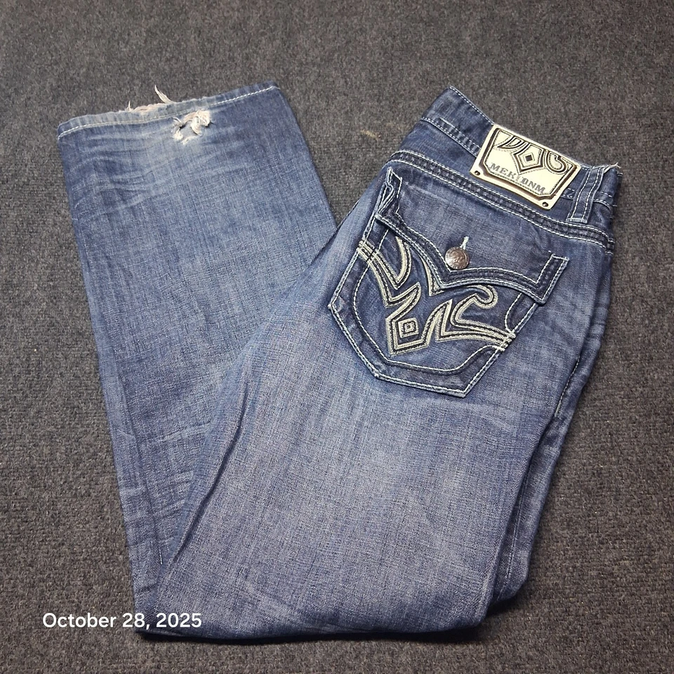 MEK DNM Debrecen Bootcut Y2K Jeans Size 33x32 Embroidered Button Fly Back Flap - Image 3 of 4