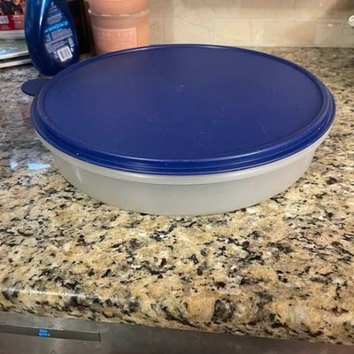 Vintage Tupperware Large Round Storage Bowl with Navy Blue Lid-  Pie Saver 