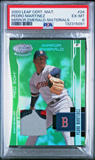 2003 LEAF CERTIFIED MATERIALS MIRROR EMERALD PATCH #24 PEDRO MARTINEZ #1/5 PSA 6
