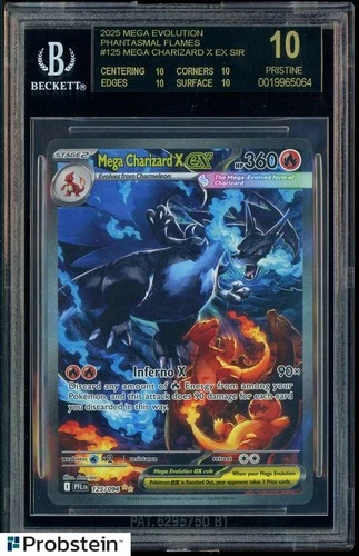 2025 POKEMON PFL EN-PHANTASMAL FLAMES 125 MEGA CHARIZARD X EX BGS 10 BLACK LABEL