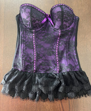 Baci Lingerie Bustier Corset Black Lace Purple Satin Size S 2-4 NO STRAPS ST42