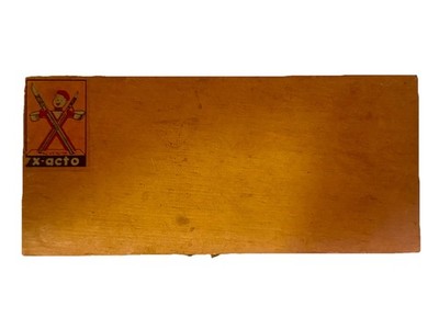 Vintage X-Acto Knife Set Wood Dovetail Box Early Logo Blades Handles