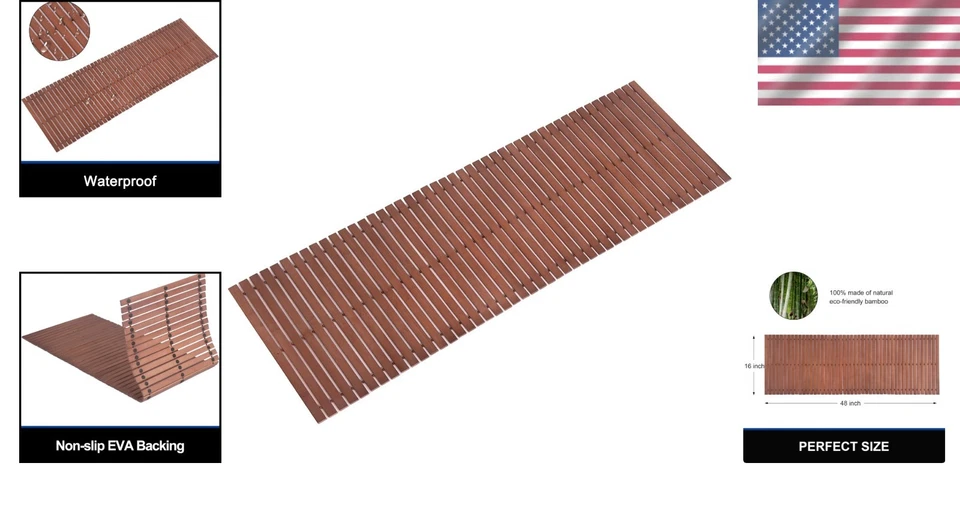 Alfombra de baño de bambú impermeable con respaldo antideslizante de EVA - Elegante tamaño de 16x48 pulgadas Foto 2 de 4