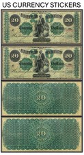  20 Twenty Dollar 1861 Demand Note US CURRENCY STICKERS  Lot Of 2 