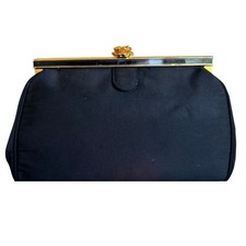 Bienen Davis Black Satin Kiss Lock Clutch Evening Handbag Evening Bag