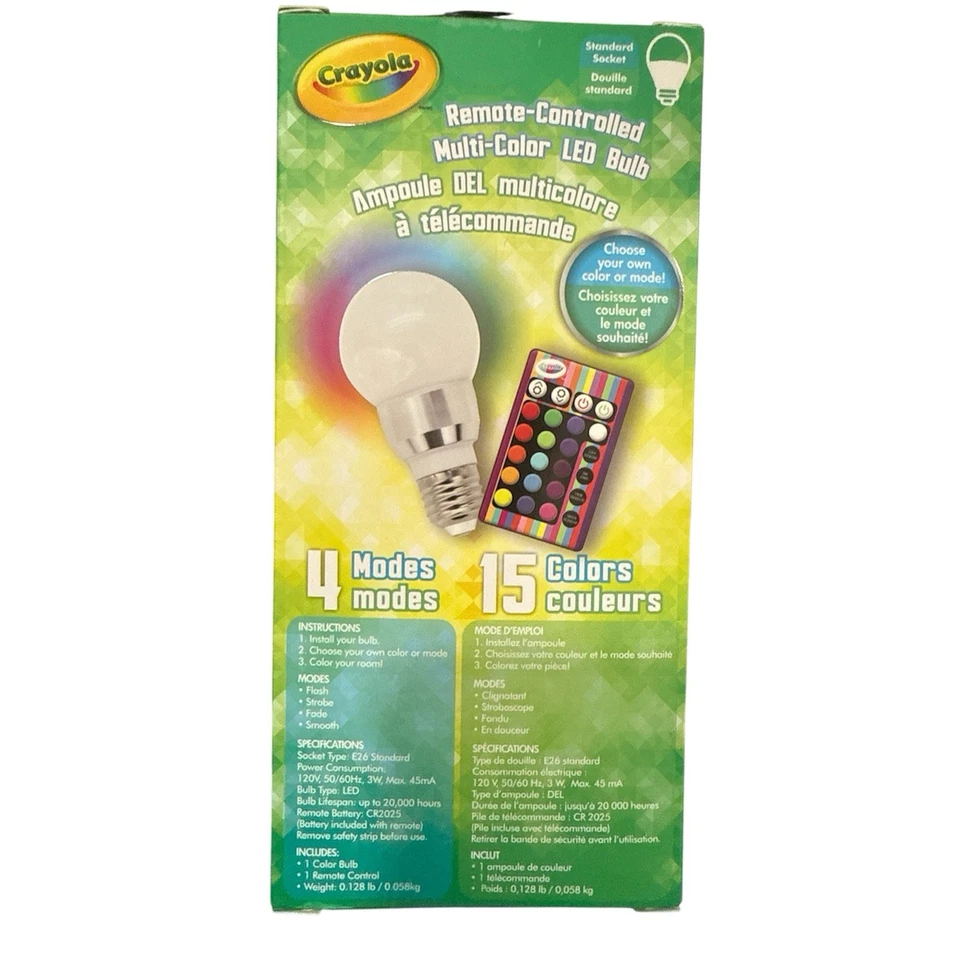 Crayola Remote Controlled Multi-Color LED Light Bulb 15 Colors Changing 4 Modes  - Image 2 of 4