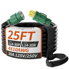 25FT 30 Amp Generator Extension Cord 4 Prong, NEMA L14-30P/L14-30R 10 Gauge S...